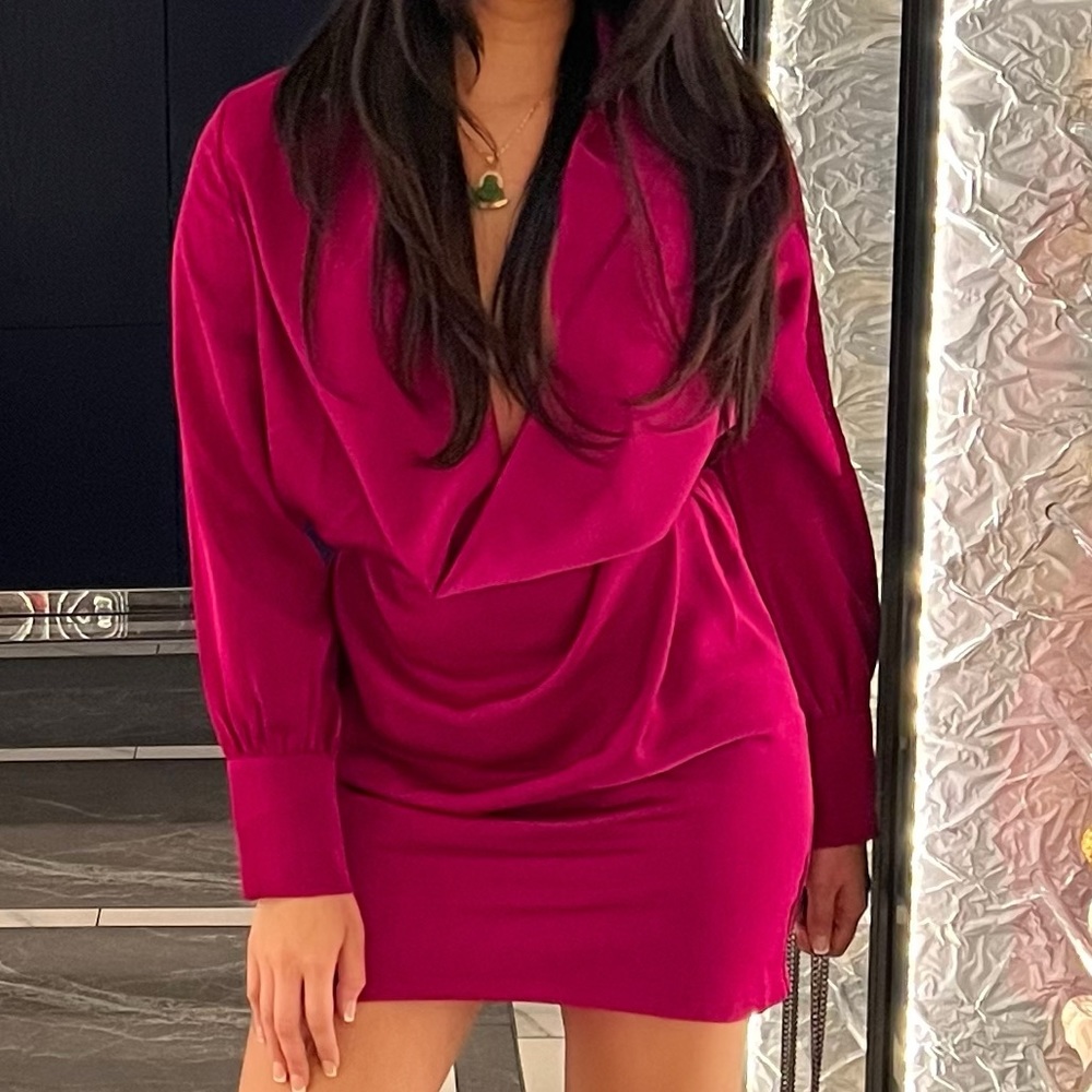 Fashion Nova - Magenta Cowl Plunge dress XS